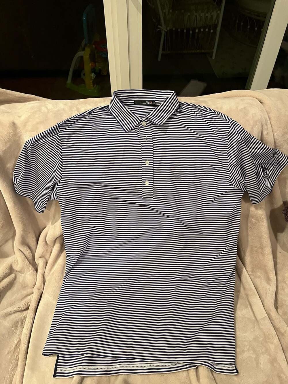 RLX Ralph Lauren Striped Polo Shirt Size XL Blue White Golf Performance